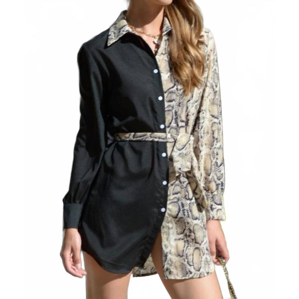 NEW ESLEY COLLECTION color block button front mini dress in black